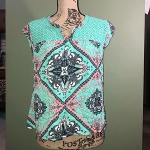 Teal & Pink Paisley small cap sleeve top